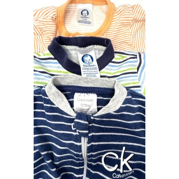 Baby Boys-3 Sleepers - Navy, Lt. Orange, White w/ Colorful Stripes - Size 0-3 M - Picture 8 of 8